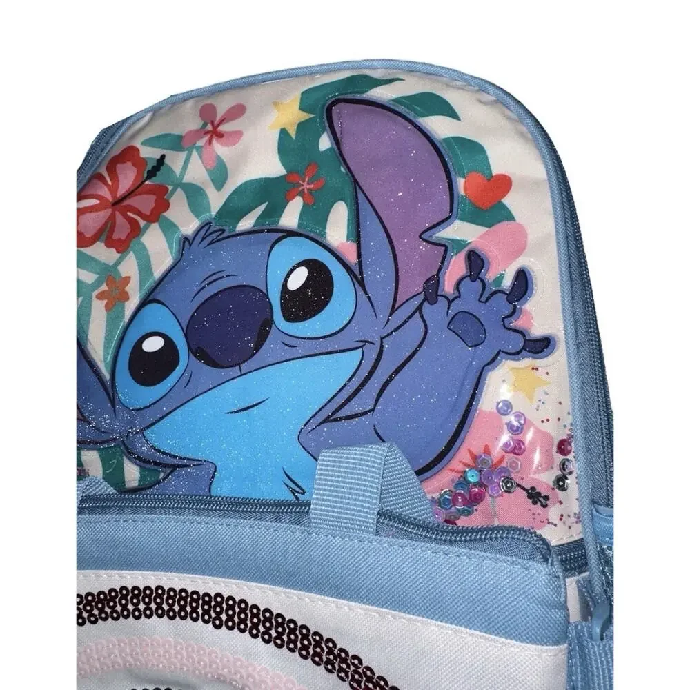 NEW Disney Lilo & Stitch Backpack & Sequined Lunchbox Cooler Smile Rainbow Movie
